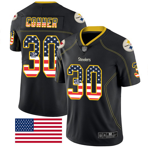 Men Pittsburgh Steelers Football #30 Limited Black James Conner Rush USA Flag Nike NFL Jersey